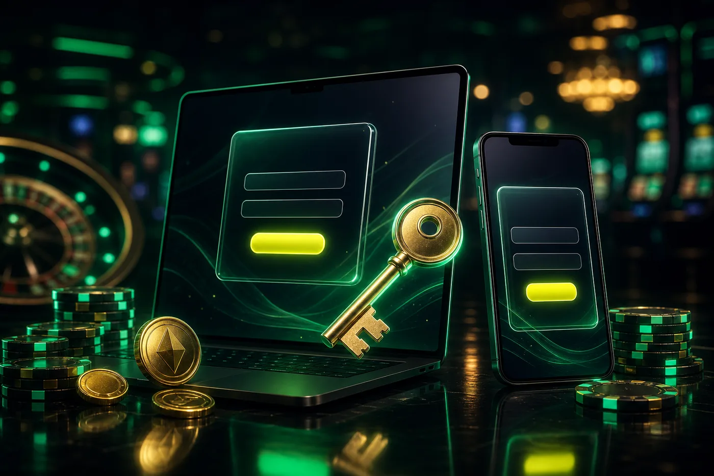 Formularz logowania Goldbet Casino na ekranie laptopa i telefonu